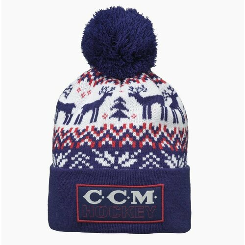 фото Шапка бини ccm holiday pom knit для взрослых и детей, размер osfa, красно-синий