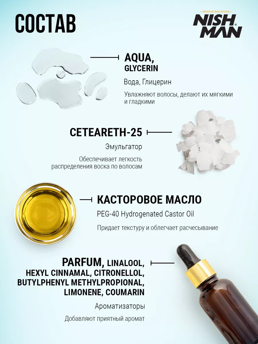 Воск паутинка для волос, профессиональный стайлинг, сильная фиксация и блеск NISHMAN S3 для мужчин, 100 мл — фото 1
