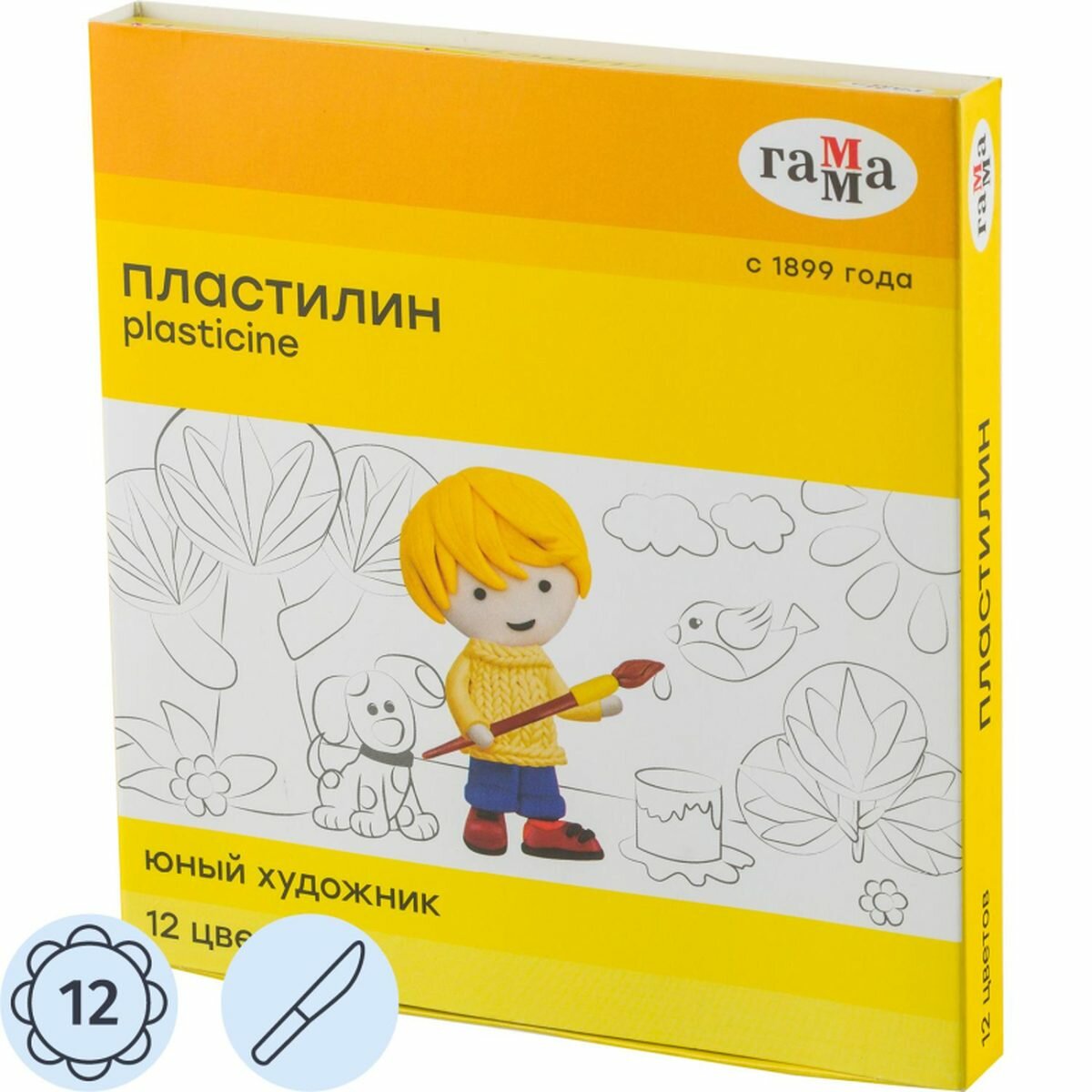 Пластилин 12 цветов Гамма "Юный художник", 168г, со стеком, картон (280045), 16 уп.