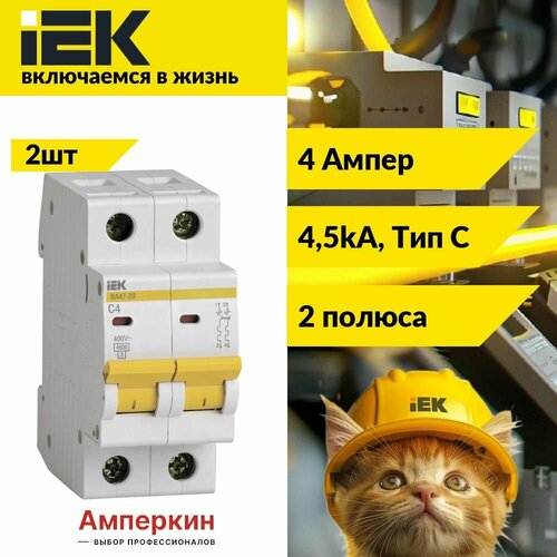 фото 2 шт. iek karat автоматический выключатель ва47-29 2р 4а 4,5ка х-ка с, mva20-2-004-c