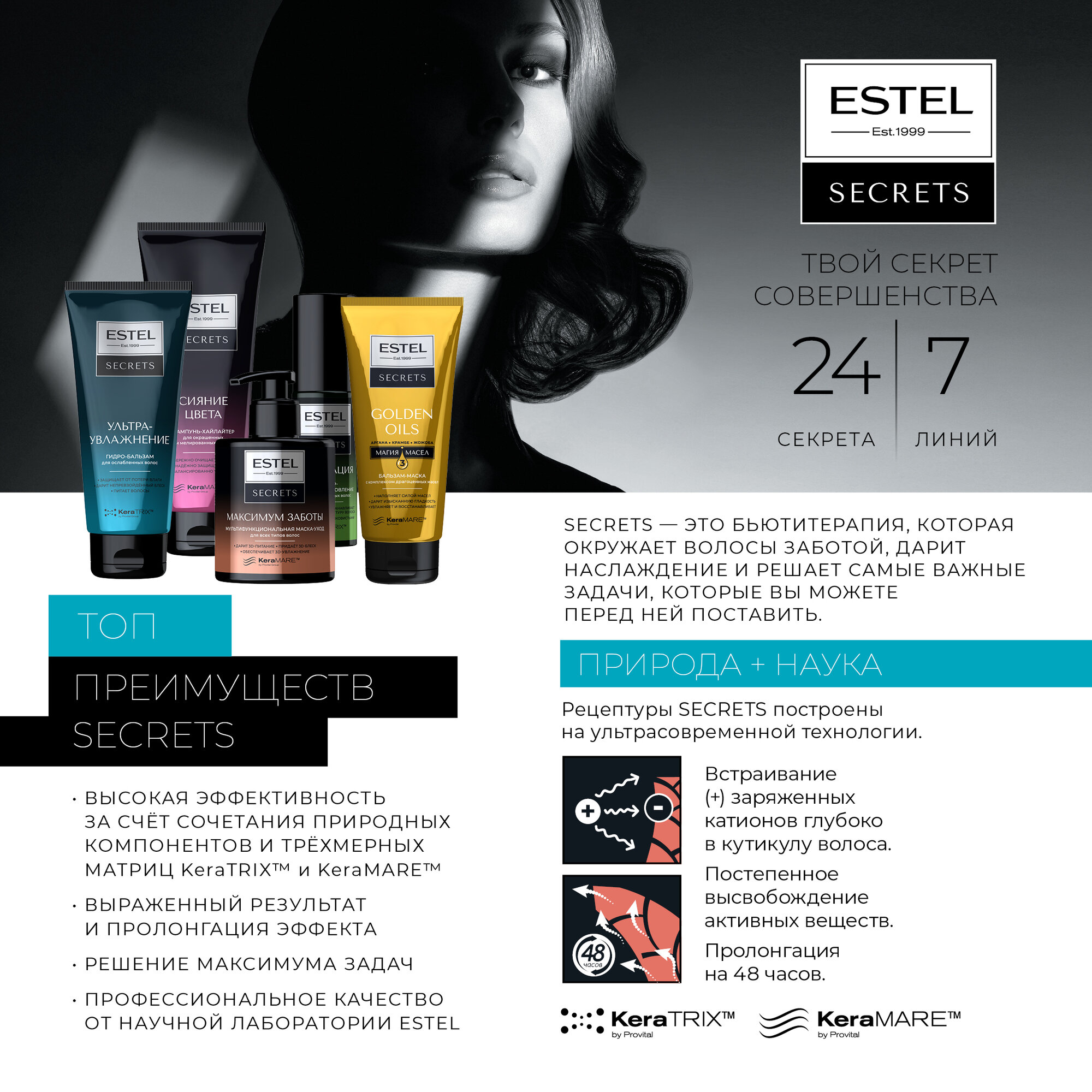 Набор ESTEL SECRETS "Сияние цвета" для окрашенных волос, шампунь, бальзам, спрей-термозащита — фото 1