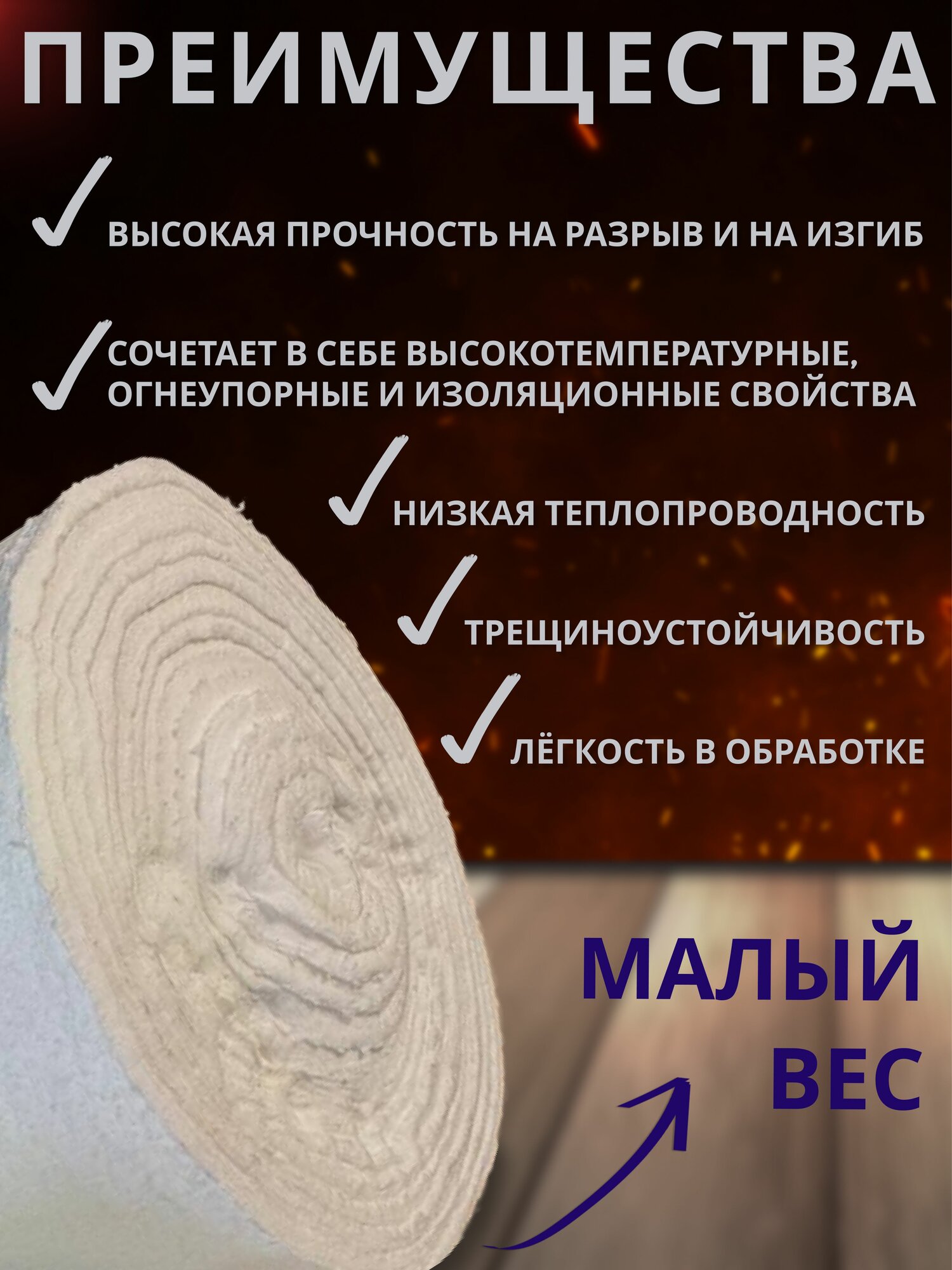 Вата коалиновая Одеяло огнеупорное "Blanket" керамическое 1000х610х18 мм для теплоизоляции дымоходов, стен, печей, окон, вата каолиновая — фото 1