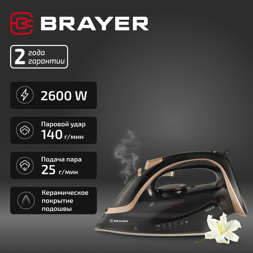 Паровой утюг BRAYER BR4017 керамический с вертикальным отпариванием с защитой от накипи электрический бытовой 285100₽