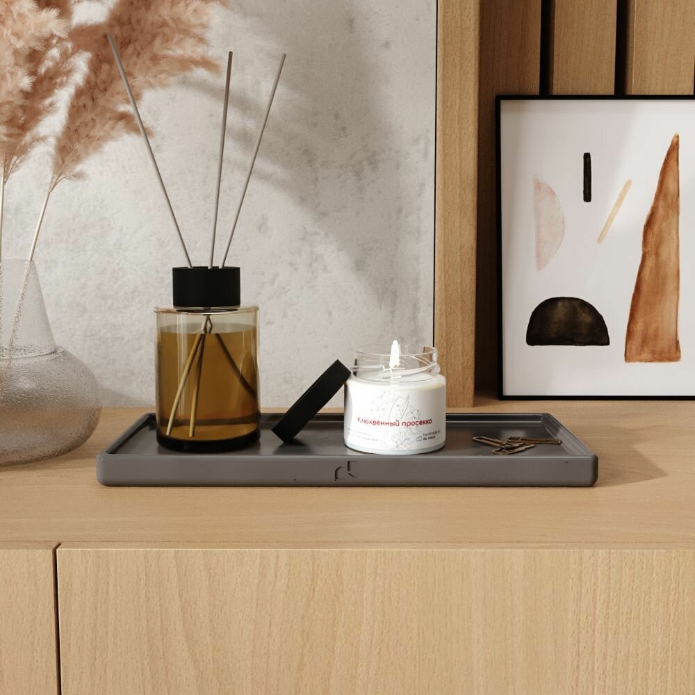 Картинки Интерьерная посуда для кухни и гостиной. Декоративная поднос - подставка 27х11 см. Oxford темно-серая глянцевая.