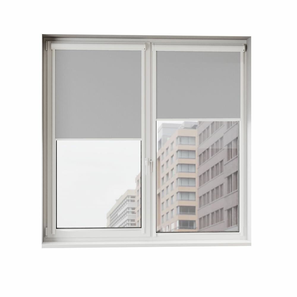 Кассетная рулонная штора 90x210 см светло-серый с левым управлением  с алюминиевыми направляющими на пластиковые окна/балкон с вертикальными направляющими без сверления УНИ2