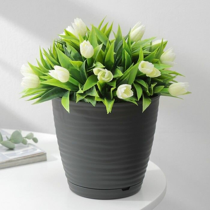 Горшок для цветов Idiland с поддоном Saffron, 1,5 л, d 14,6 см, h 13,5 см, цвет черный