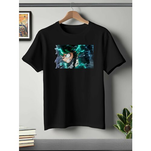 фото Футболка oneq унисекс 64-66 (5xl) размер с принтом my hero academia, черная, размер 5xl, черный