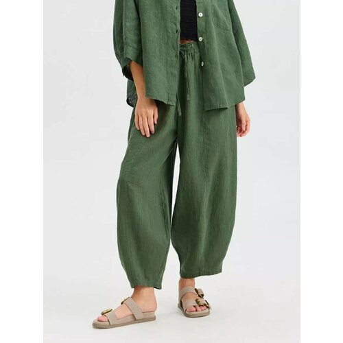 фото Брюки багги norveg linen, размер s/42-44, оливковый