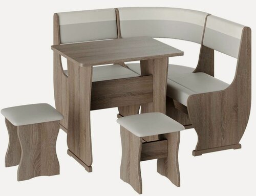 Изображение товара Кухонный уголок Уют тип 1 мини, BUDUNOV GROUP, Дуб сонома трюфель/КЗ серый/белый, со столом и табуретами, 110х110х85 см