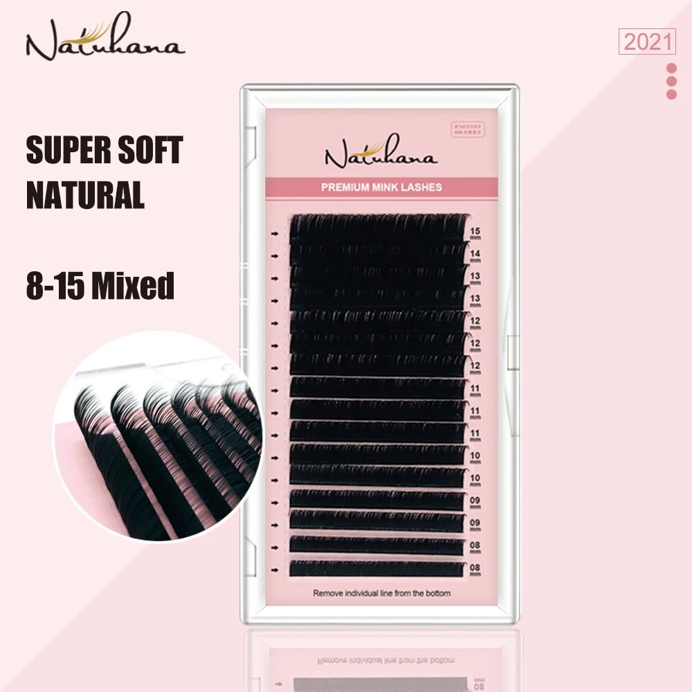 NATUHANA 16 рядов накладные ресницы 8-15 мм C, 0,20 мм, 8-15Mix x 16lines