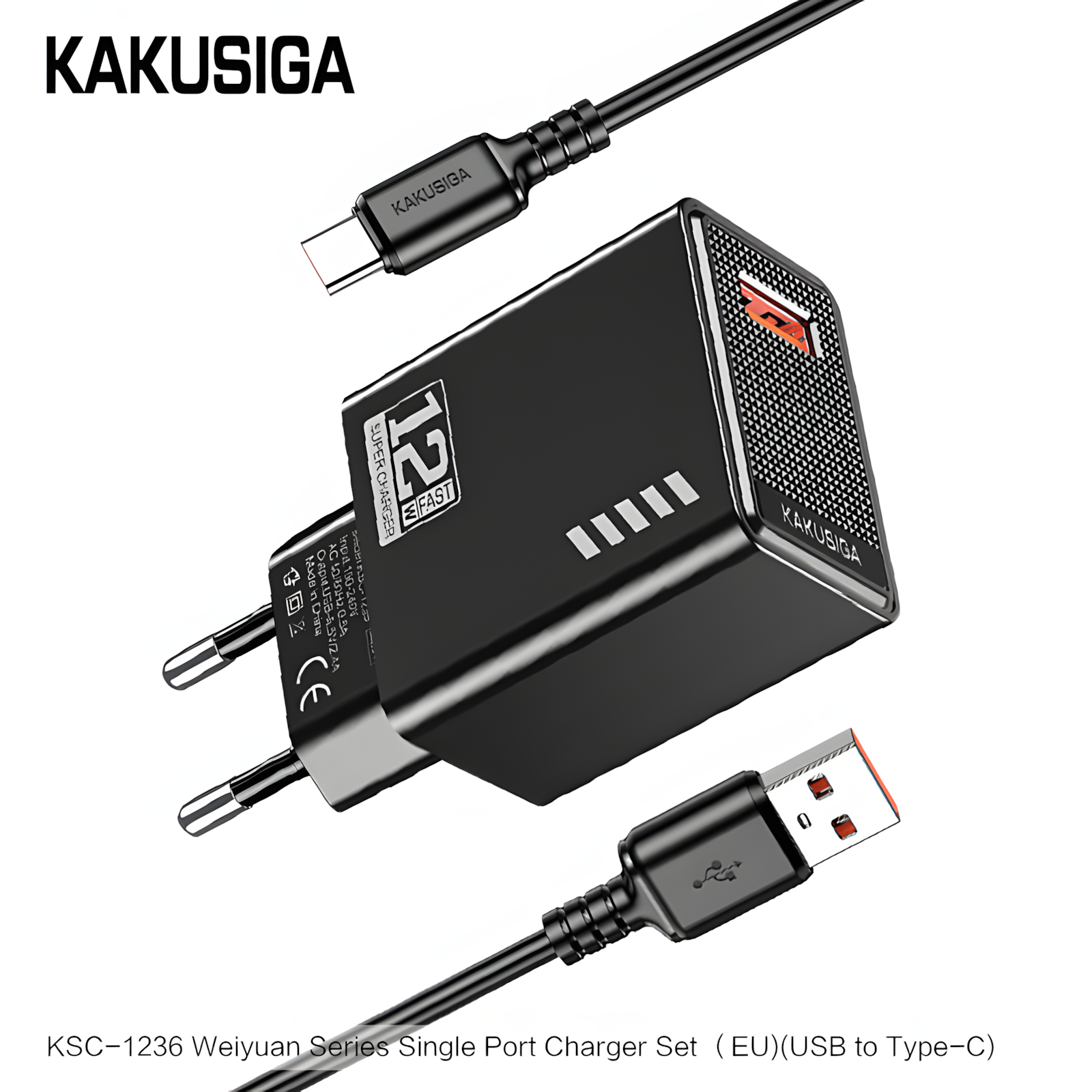 Сетевое зарядное устройство KAKUSIGA KSC-1236 Type-C, быстрая зарядка, черный