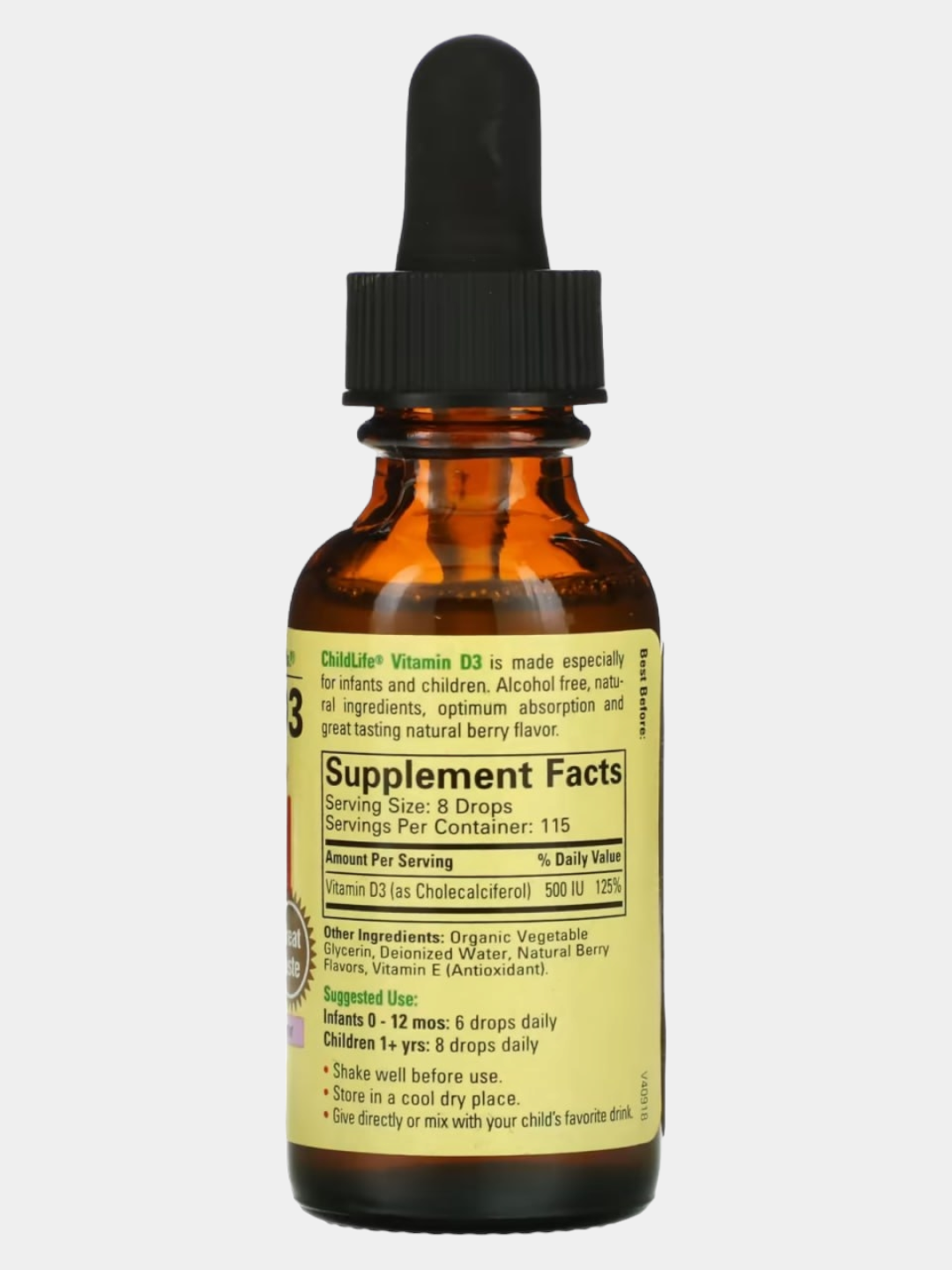 Витамин D3 ChildLife Essentials для детей, натуральные ягоды, 30 мл, халяль, Америка США — фото 1
