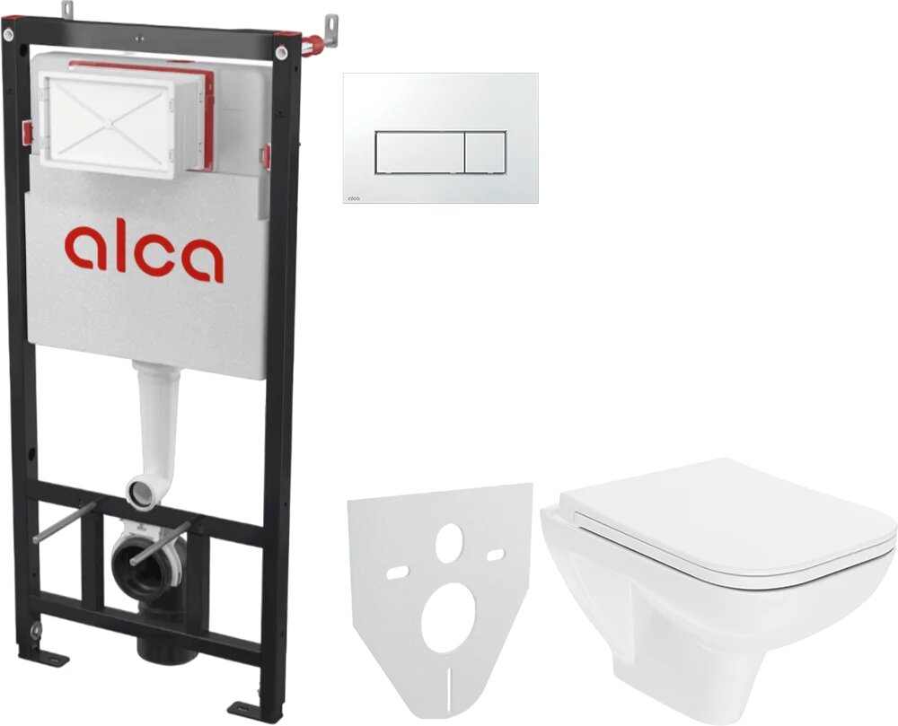 Комплект 3 в 1 Унитаз подвесной DIWO Сочи 7508N003-0079 безободковый / Крышка Yakut 0344 быстросъемное с микролифтом / Инсталляция с кнопкой AlcaPlast AM101/1120-4:1 RU M571-0001