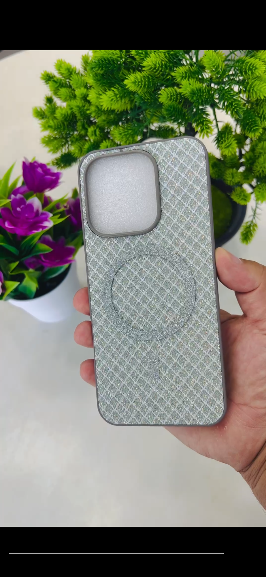 Блестящий магнитный чехол DISPO Premium для Samsung A55 (белый, с магнитном кольцом)