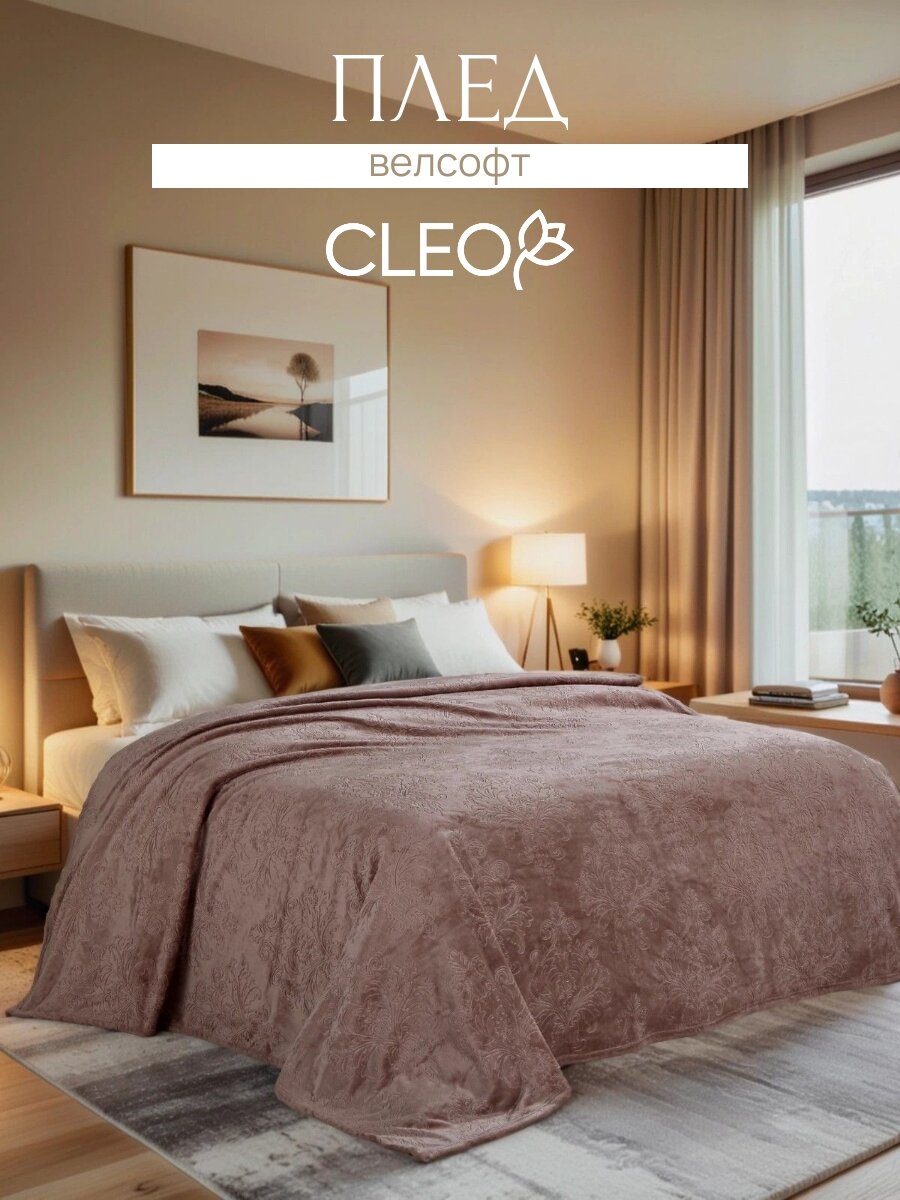 Плед 200х220 однотонный евро Cleo покрывало на кровать и диван велсофт