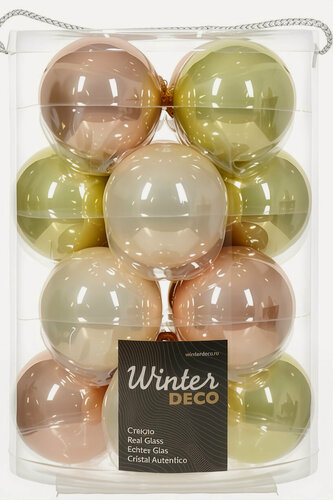Изображение товара Набор стеклянных шаров Коллекция нежность рассвета, эмалевые и глянцевые, 80 мм, 16 шт, Winter Deco 140886