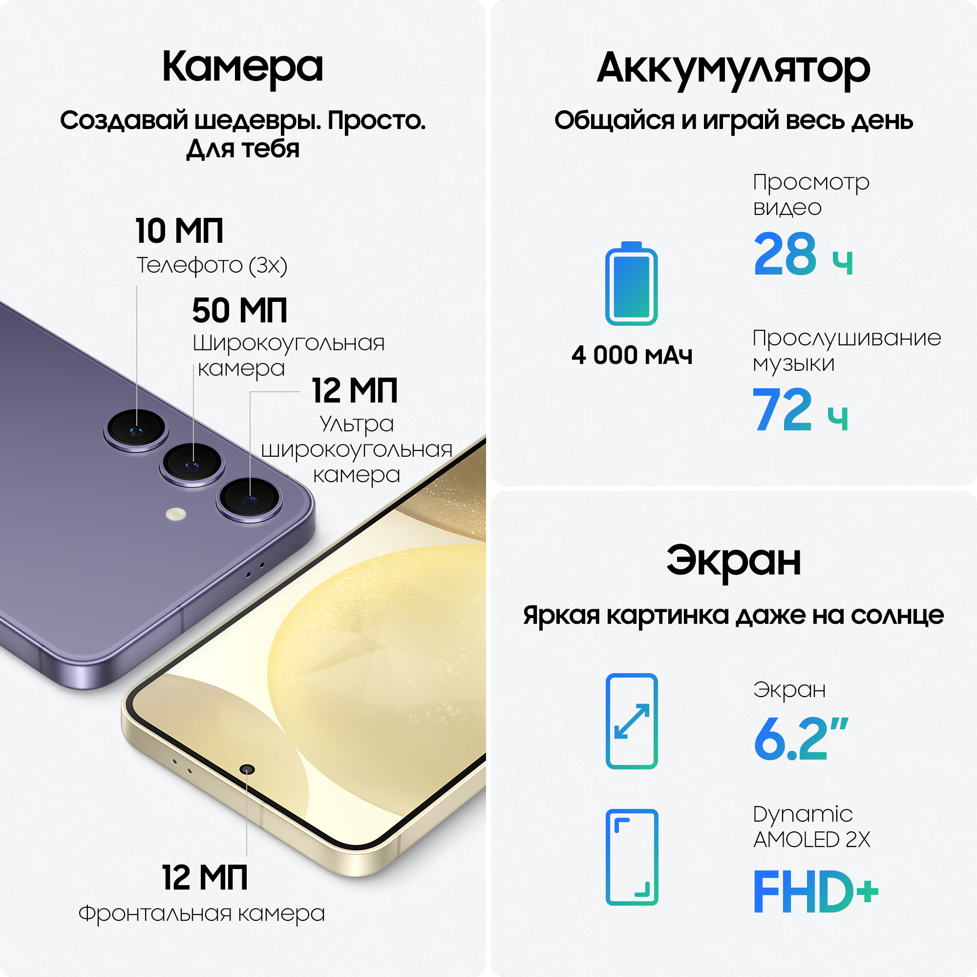 Смартфон Samsung Galaxy S24 8/128 ГБ, Dual: nano SIM + eSIM, Marble Gray