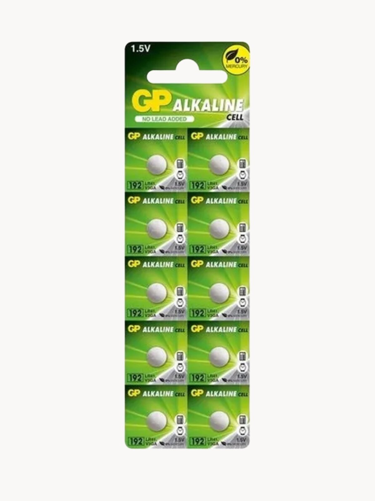 Комплект батареек GP LR41 Alkaline, для часов, калькуляторов и др, 1.5V, 10 штук