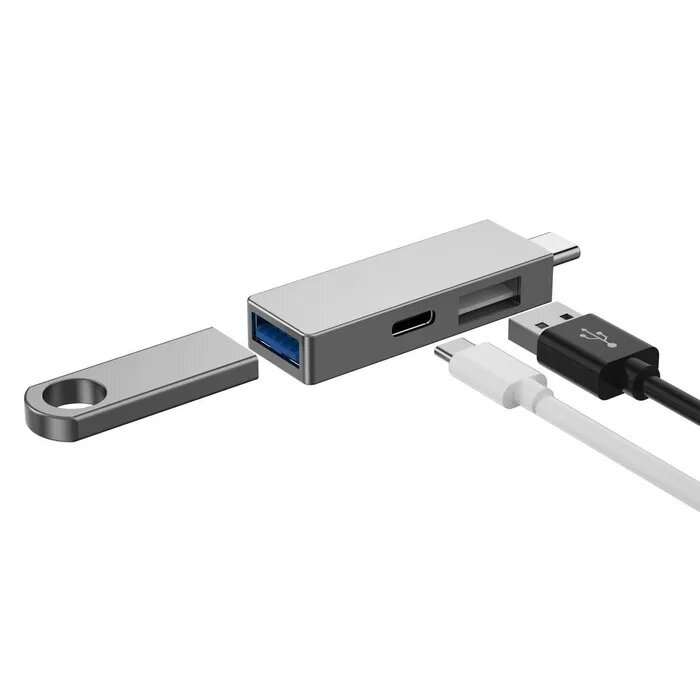 Хаб WiWU T02 Pro T Series Hub 3 in 1 Type-C to USB 3.0 + USB 2.0 + Type-C Silver — фото 3