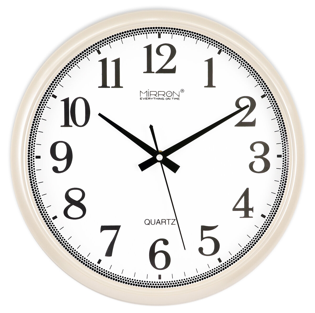 Большие круглые настенные часы MIRRON P2274A БПБ/Часы диаметром 34 см/Белые перламутровые часы/Часы с большим белым циферблатом/Крупные арабские цифры/Часы в подарок