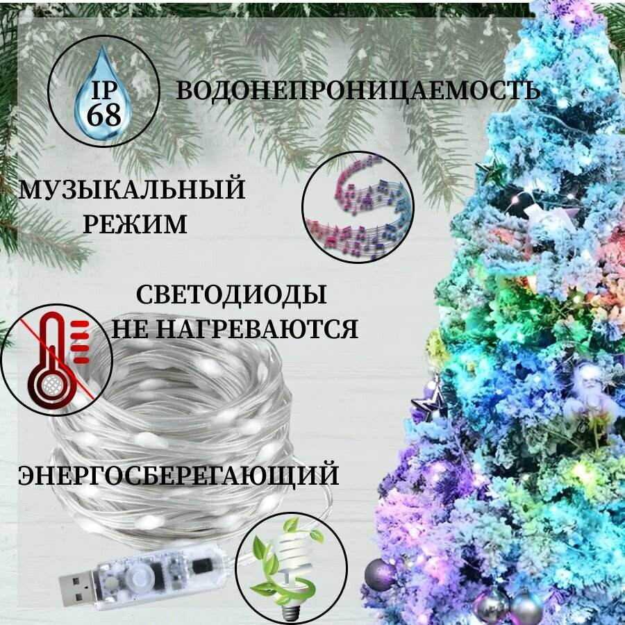Электрогирлянда 15 метров/ гирлянда/ гирлянда светодиодная/ гирлянда с управлением через телефон — фото 1