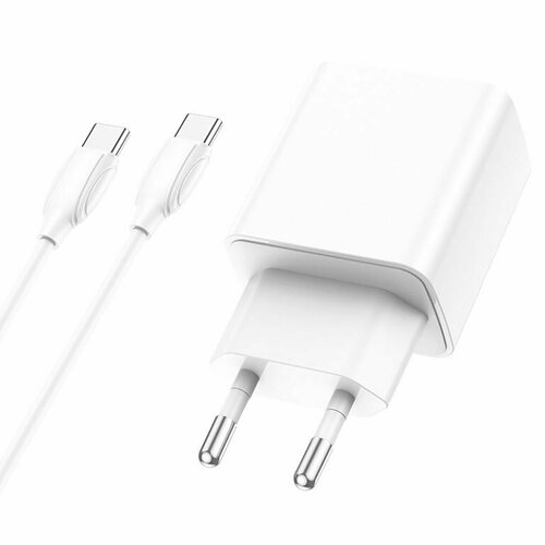 Сетевое зарядное устройство USB/Type-C Borofone BA67A (20W, QC3.0, PD, кабель Type-C-Type-C) (белое) сетевое зарядное устройство c type c и usb borofone ba67a белое 20w