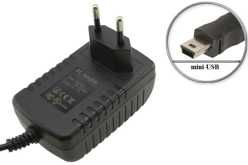 Адаптер (блок) питания 5V, 2A, mini-USB, встроенный кабель, зарядное устройство для мобильной техники - телефонов, планшетов, электронных книг и др.