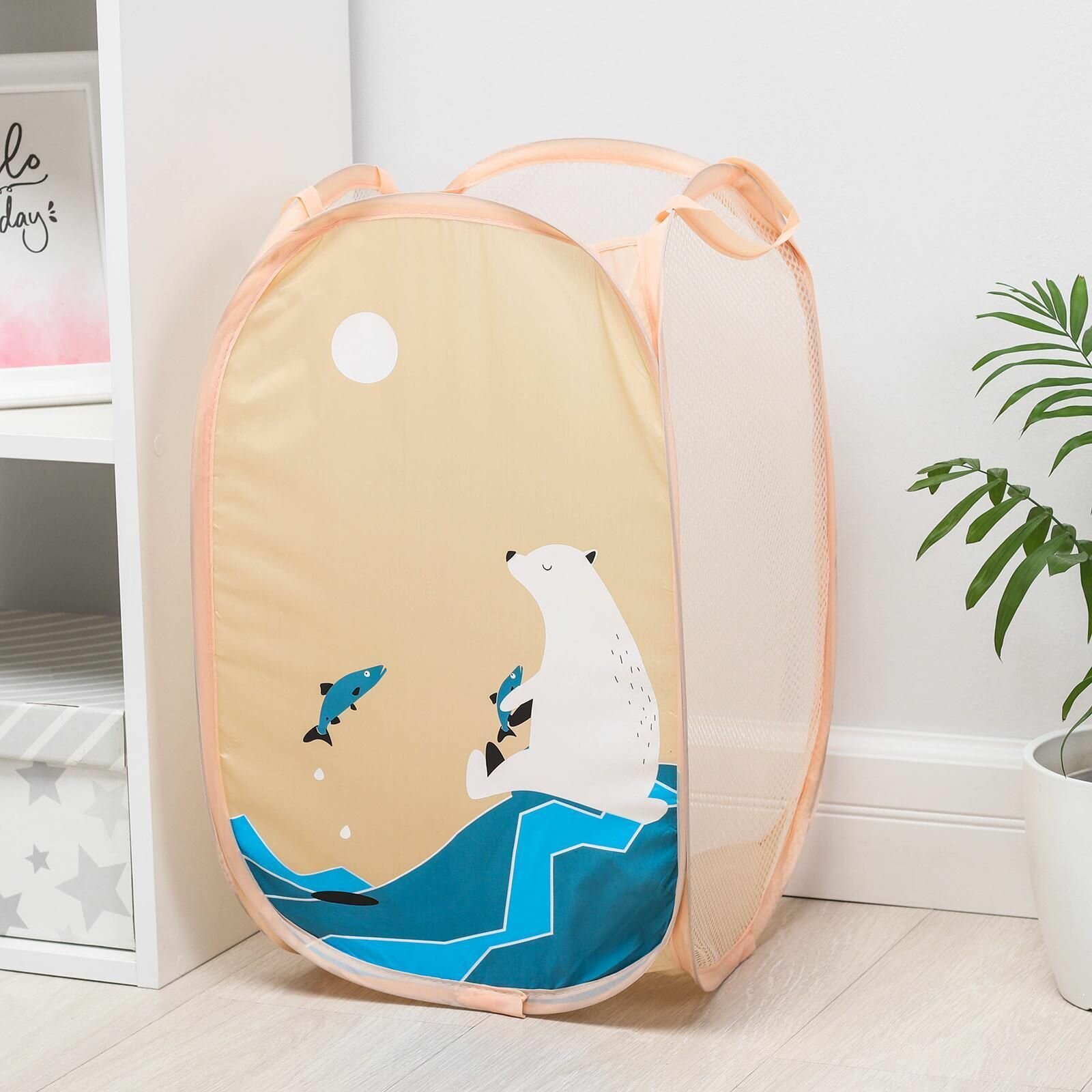 фото Корзина-сетка Доляна Северный мишка, складная, 32x32x52 см