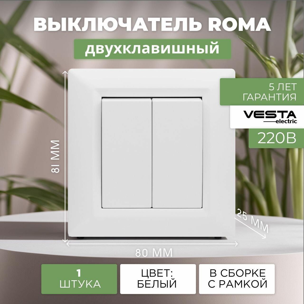 Выключатель Vesta-Electric Roma двухклавишный