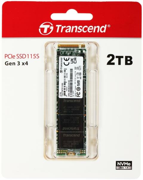 Твердотельный накопитель SSD M.2 Transcend 2.0Tb MTE115S (PCI-E 3.0 x4, up to 3200/1900Mbs, 3D NAND, 800TBW, NVMe 1.3, 22х80mm)