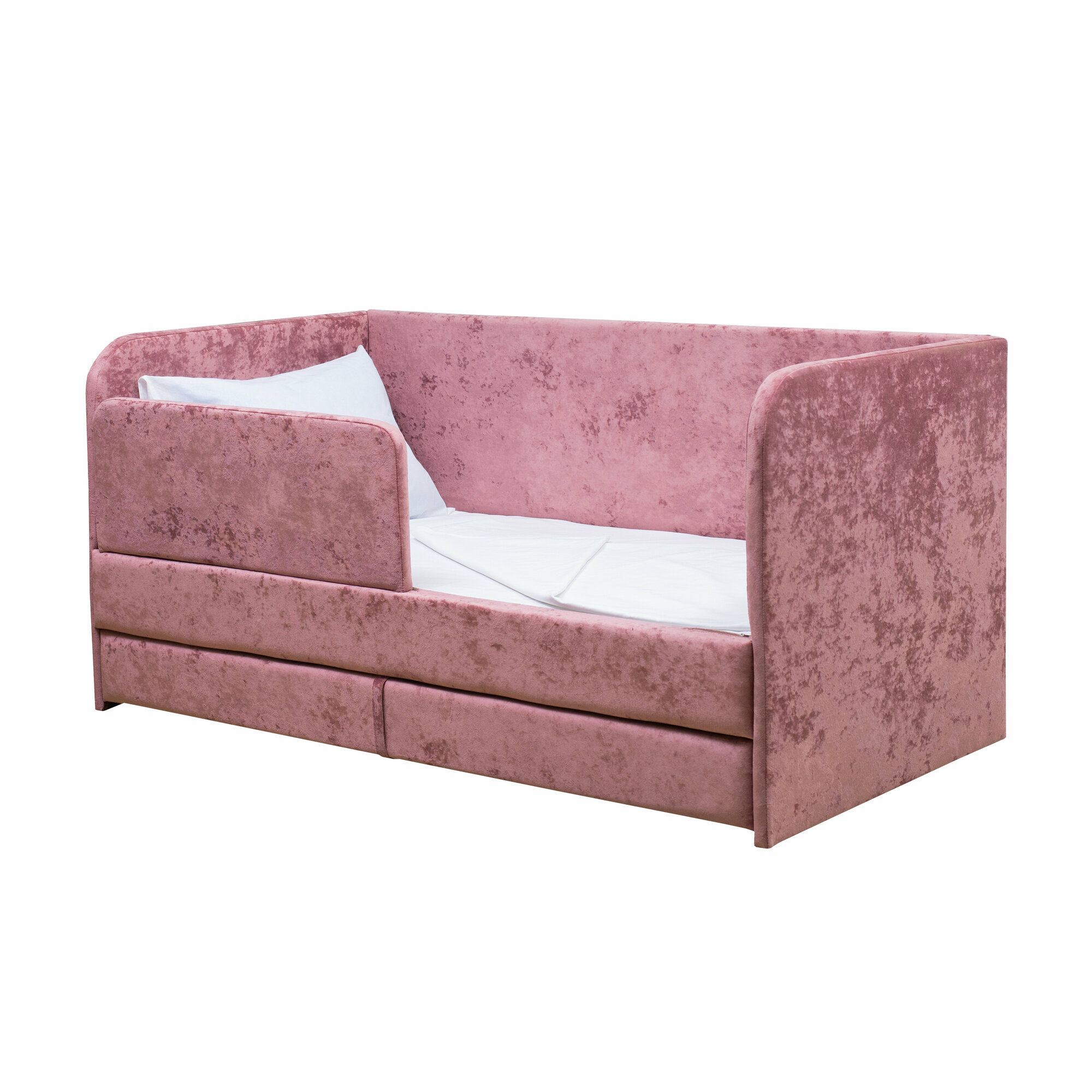 Кровать-диван "Непоседа" розовая 180х90 см, 2 спальных места, с ящиком, защитным бортиком