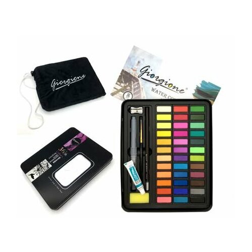 Giorgione Краска акварель 36 цветов, в металлической коробке, кисточка с резервуаром для воды