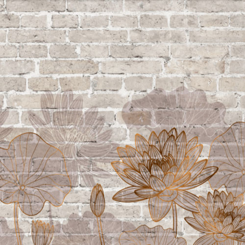 Изображение товара Самоклеящаяся антивандальная пленка для декора мебели и кухонных фартуков"Лотосы на кирпиче" (155х60 см.)