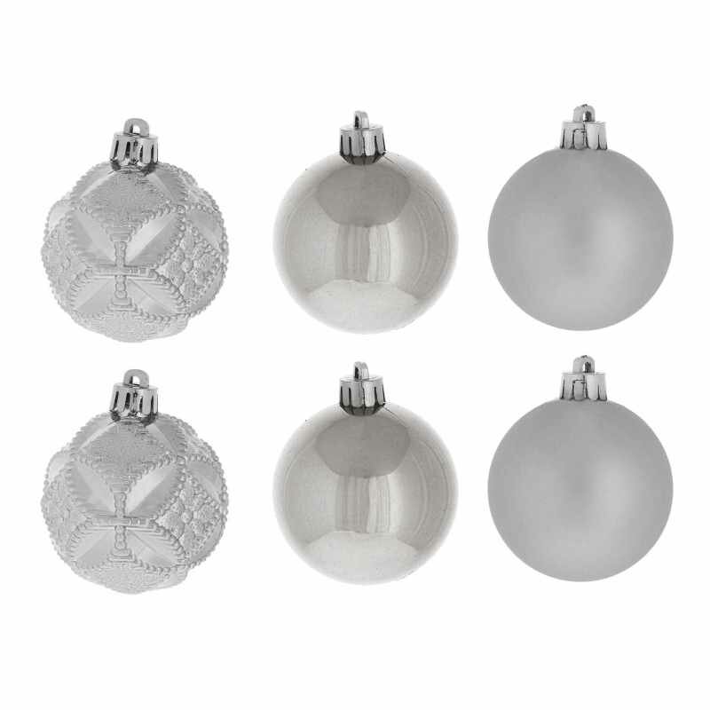 Набор из 6шт Украшение новогоднее Шар "Вензель серебристый", D6 см, L11,5 W6 H17,5 см. Klassanta — фото 1