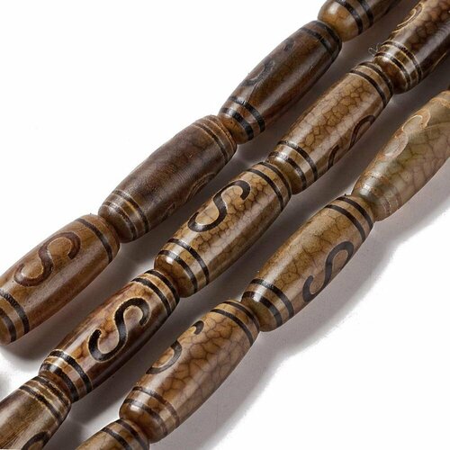 Бусина Дзи натуральный камень Агат коричневый с бежевым Элит Денежный крючок 0012102 цилиндр 30x12 мм, цена за 1 шт.