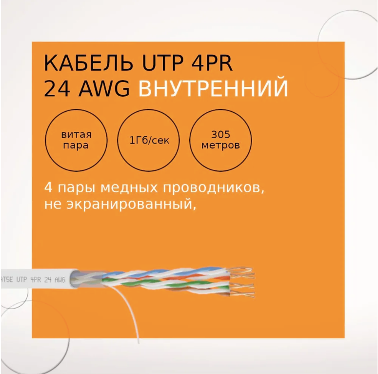 Кабель NetLink NL-CU UTP 4PR STANDART 24 AWG CAT5e 305м внутренний белый