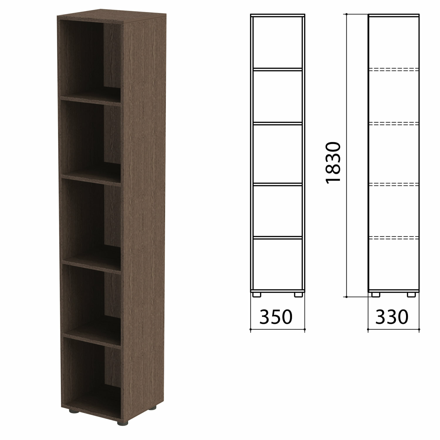 Стеллаж канц 350х330х1830 мм, 4 полки, ЛДСП, цвет венге (КК32.16)