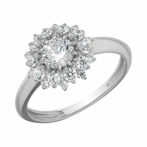 Перстень UVI Ювелирочка, серебро, 925 проба, родирование, фианит, размер 18, серебряный, бесцветный
