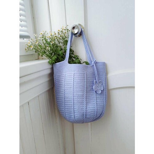 фото Сумка шоппер , фактура вязаная, голубой нет бренда