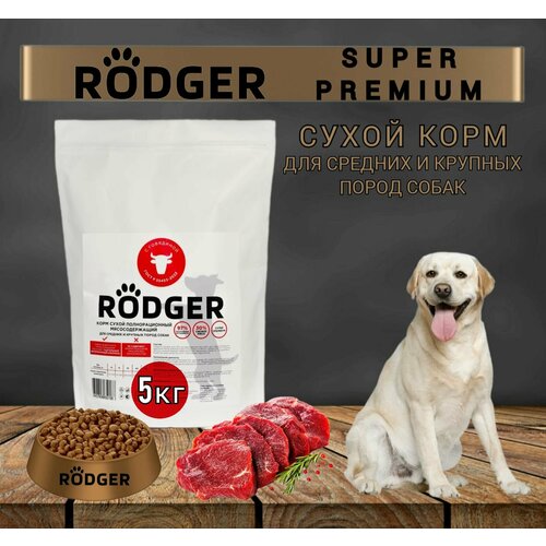RODGER Сухой Корм SUPER PREMIUM, для собак средних и крупных пород, говядина 5кг