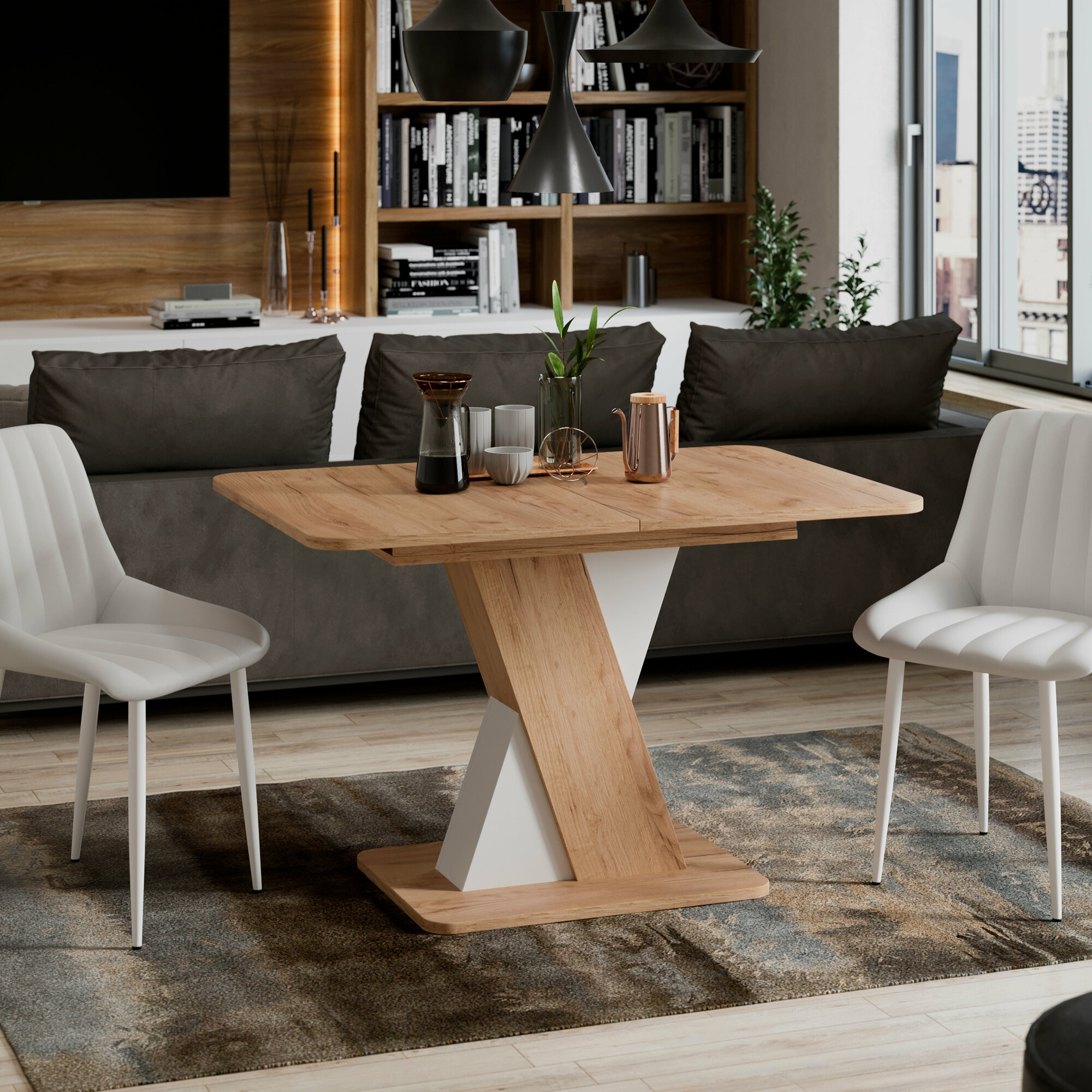 фото Люксембург Стол обеденный раздвижной Тип 3 (Дуб крафт золотой/Белый)