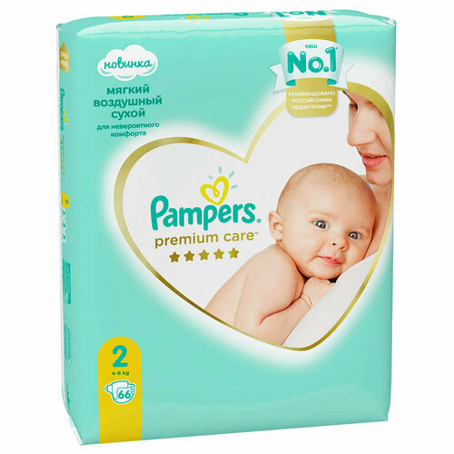 фото Подгузники памперс премиум 66 шт мини 4-8 кг 2 pampers