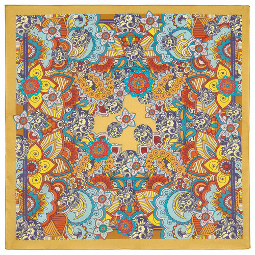 фото Платок павловопосадская платочная мануфактура, 71х71 см, голубой, желтый