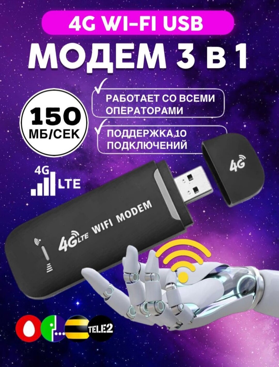 Беспроводной модем 3G 4G LTE usb + WI-FI роутер Любой оператор White TianJie 4G Pro Series X точка доступа для раздачи интернета