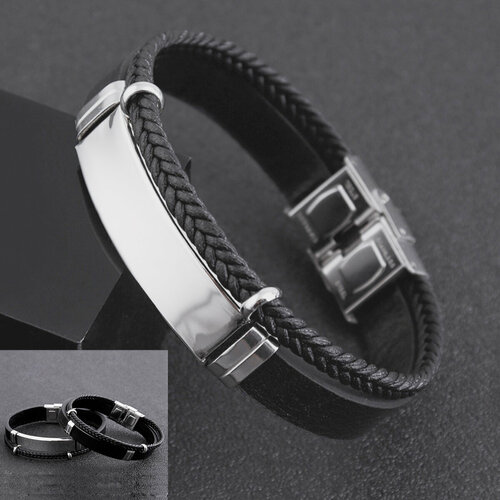 фото Браслет, металл, 1 шт., размер 21 см, серебряный, черный нет бренда