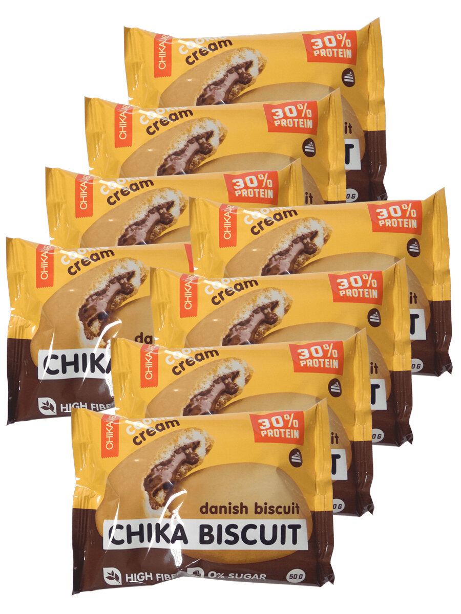 Bombbar, CHIKALAB, Chika Biscuit неглазированное протеиновое печенье с начинкой, 8шт по 50г (датский бисквит)