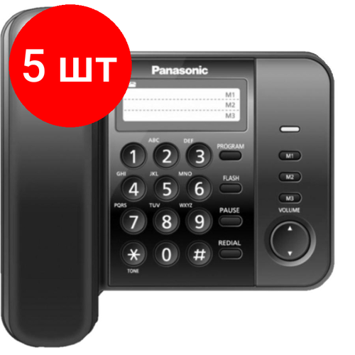 Комплект 5 штук, Телефон проводной Panasonic KX-TS2352RUB чер(KX-TS2352RUB)