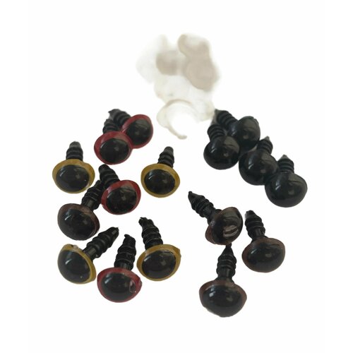 Глазки для игрушек, глаза винтовые с заглушками, диаметр 10 мм, разноцветные 16 штук, 8 пар.