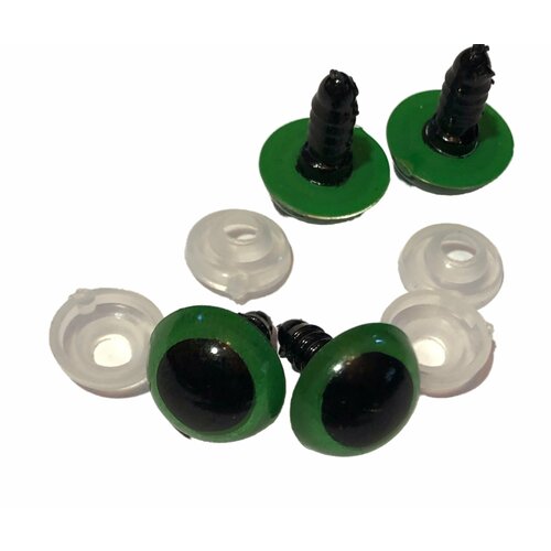 Глазки для игрушек, винтовые с заглушками. Цвет зеленые. Диаметр 12 мм, длина 18 мм, 8 штук, 4 пары