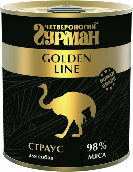 Четвероногий гурман Golden line влажный корм для взрослых собак со страусом в консервах - 340 г 1 шт